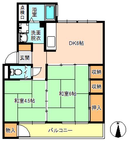 観音アパートD1号棟(2DK/1階)の間取り写真