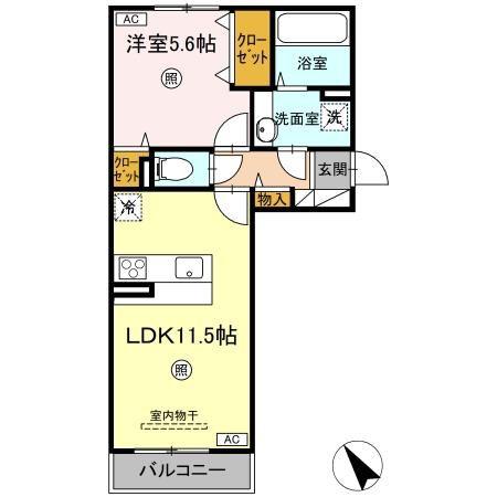 DーROOM N(1LDK/2階)の間取り写真