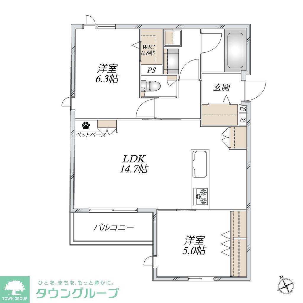 LARGO UNOMORI(2LDK/3階)の間取り写真