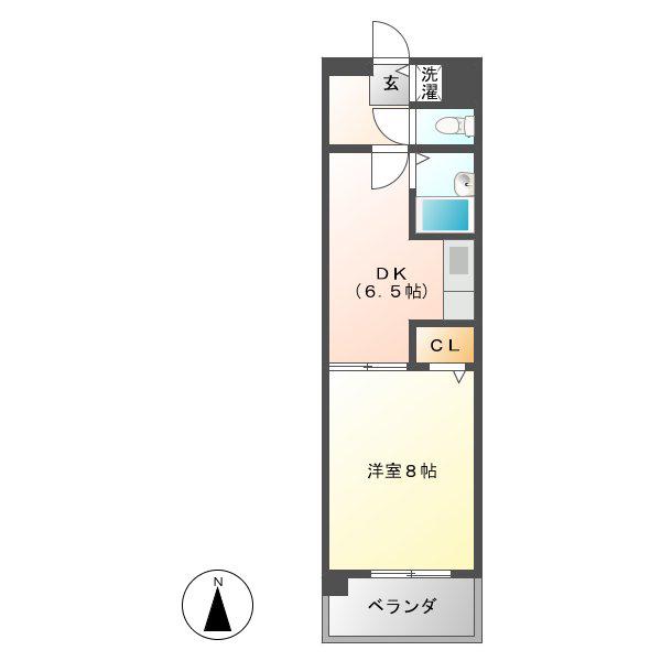 近鉄名古屋線 津新町駅 徒歩3分 9階建 築28年(1DK/8階)の間取り写真