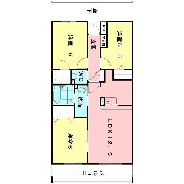 マルゲン八坂A(3LDK/3階)の間取り写真