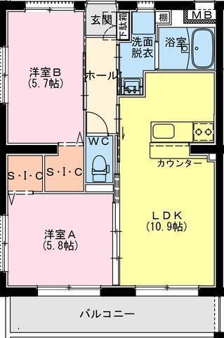 日ノ出町YMマンション(2LDK/1階)の間取り写真