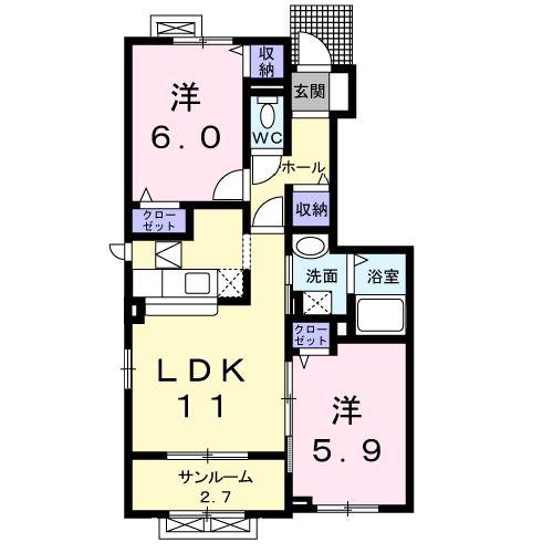 アンカープラッツツヴァイ(2LDK/1階)の間取り写真