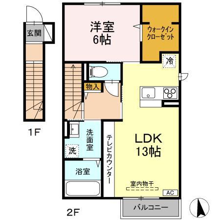 DーROOM大館町(1LDK/2階)の間取り写真