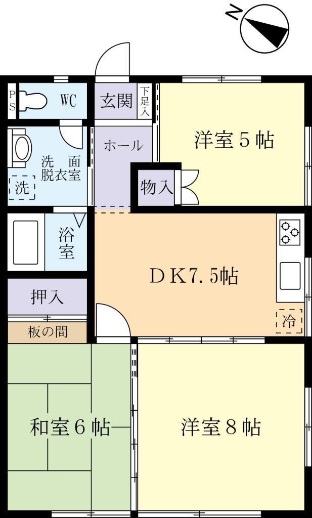 メゾンひたちの(3DK/1階)の間取り写真
