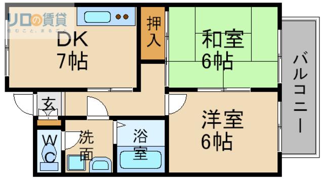 売布ハイツ(2DK/2階)の間取り写真