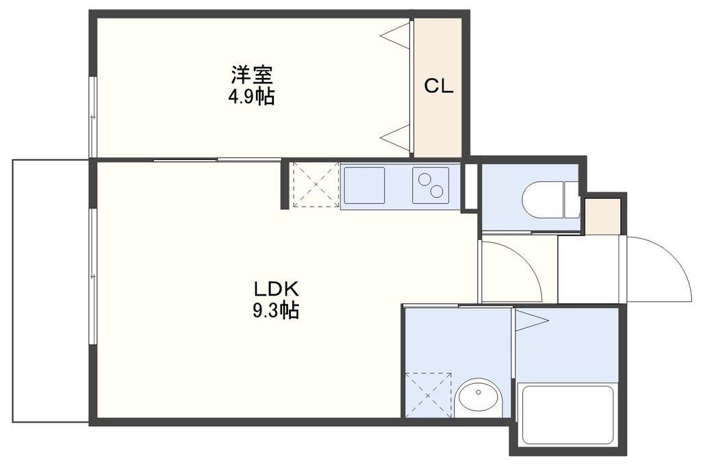 平野町FマンションB(1LDK/1階)の間取り写真