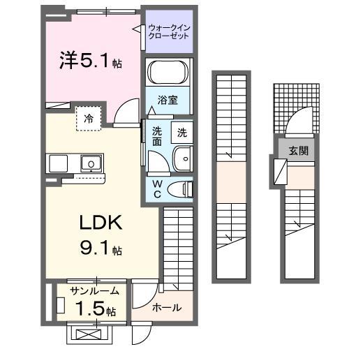 レガリア駅東(1LDK/3階)の間取り写真