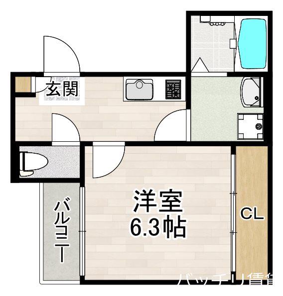プルミエール角割町(1K/2階)の間取り写真