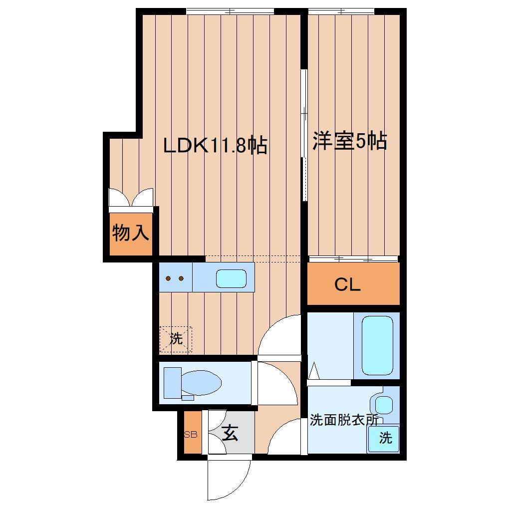 リヴェール台原III(1LDK/1階)の間取り写真