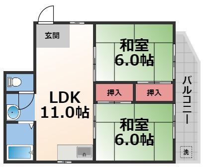 第二シャトー新町(2LDK/3階)の間取り写真