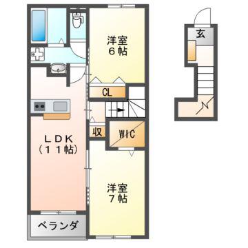 ティーズ カーサソレアードI(2LDK/2階)の間取り写真