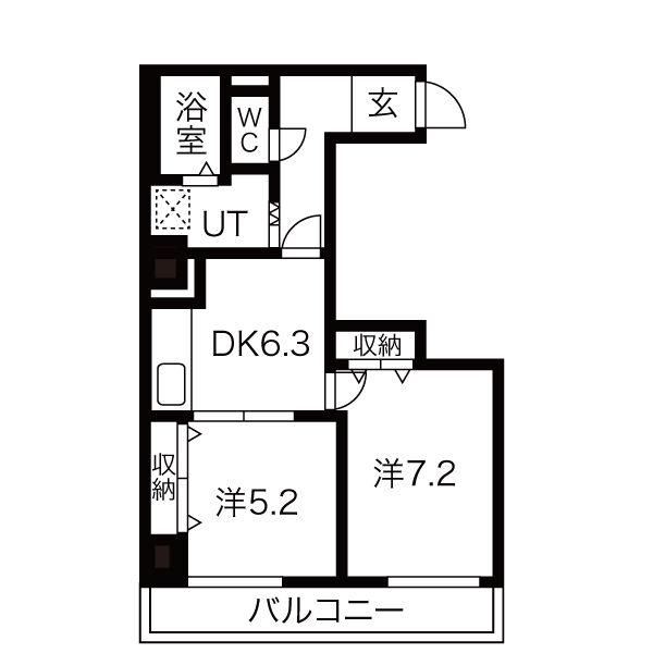 ドエル豊平7条(2DK/6階)の間取り写真