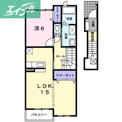 プリムローズ・S(1LDK/2階)の間取り写真