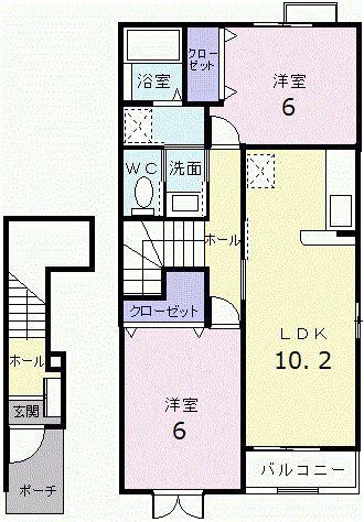 プランタンB(2LDK/2階)の間取り写真