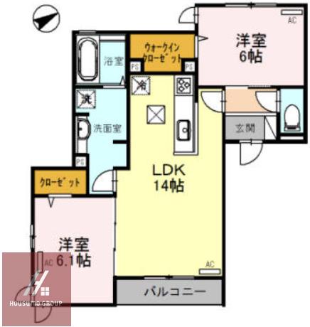 ラ メゾン ボヌール 桜塚 B(2LDK/1階)の間取り写真