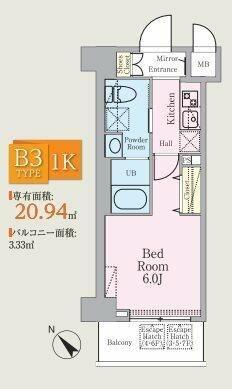HYS西横浜(1K/1階)の間取り写真