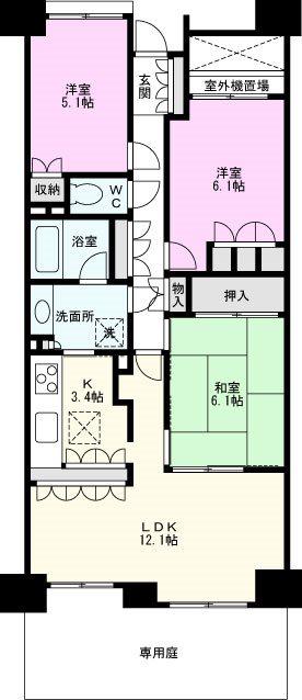 パークシティ大宮サザンコートA棟(3LDK/1階)の間取り写真