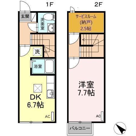 アバンティ江俣II(1SDK/1階)の間取り写真