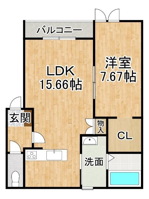 新町マンション(1LDK/1階)の間取り写真