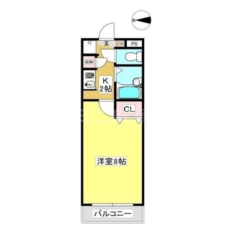 ウイングコート御幸(1K/2階)の間取り写真