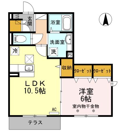 パークサイド・オッツ(1LDK/1階)の間取り写真