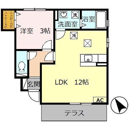 リバーサイド中野田(1LDK/1階)の間取り写真