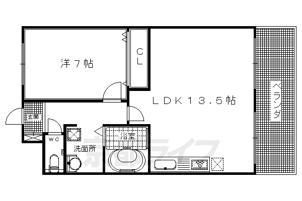 リジェール鴨川(1LDK/2階)の間取り写真