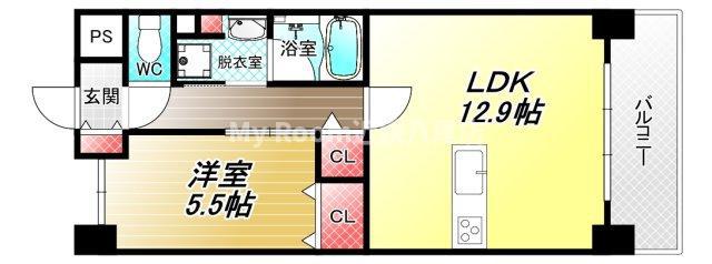 リラスクエア八尾宮町II(1LDK/3階)の間取り写真