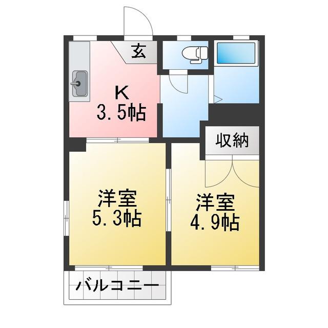 グランメール小泉B(2K/1階)の間取り写真