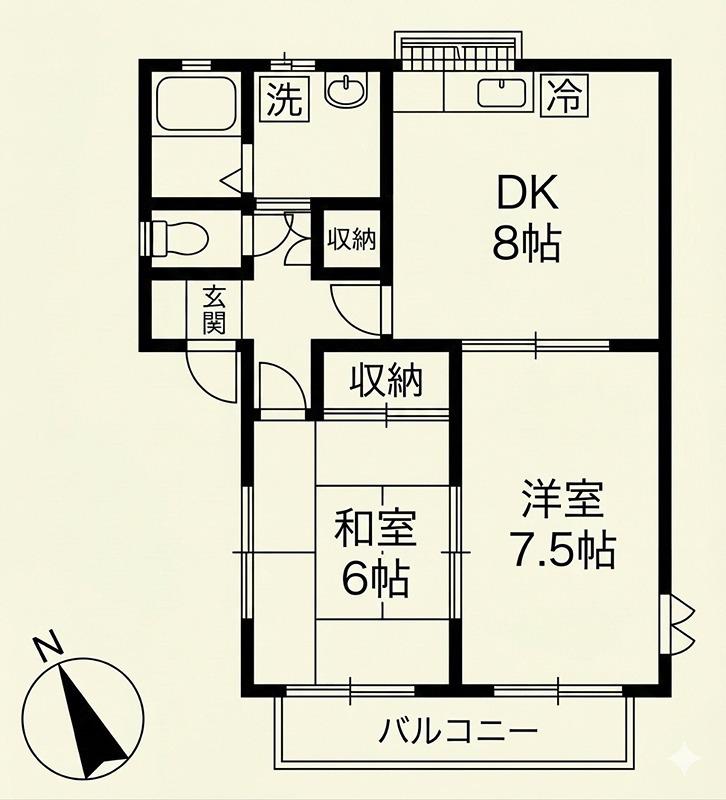 高砂グリーンハイツC(2DK/1階)の間取り写真