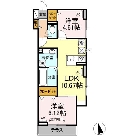 ARK VILLAGE 立川(2LDK/2階)の間取り写真