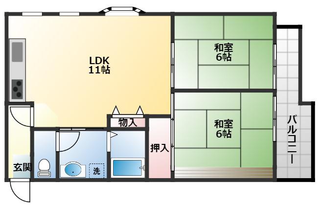 新栄プロパティー恵我之荘(2LDK/3階)の間取り写真