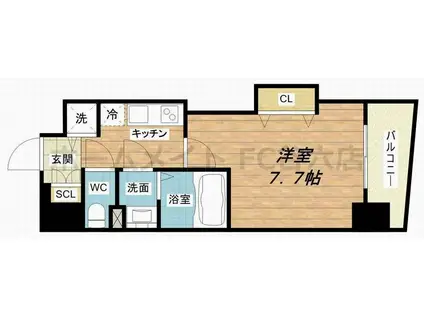 LUXE難波西I(1K/9階)の間取り写真