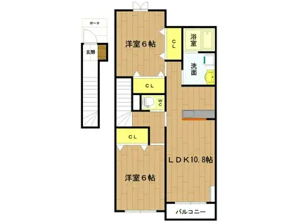 ヴェルデ・ルーチェ B棟(2LDK/2階)の間取り写真