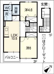 アビタシオン キク(2LDK/2階)の間取り写真