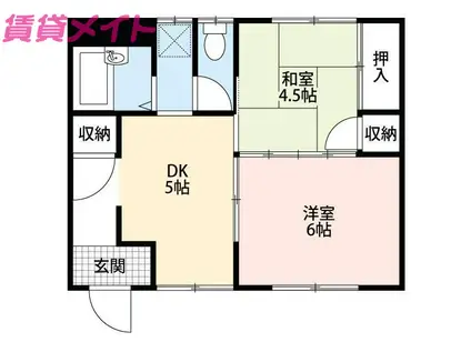 コーポハネカB(2DK/1階)の間取り写真