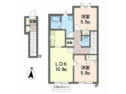 ディアス 泉(2LDK/2階)の間取り写真