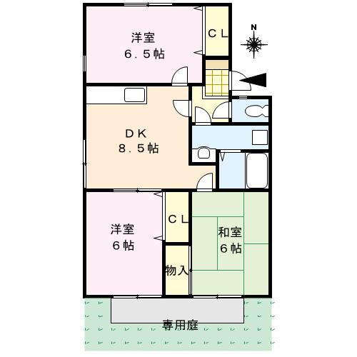 セジュール森(3DK/1階)の間取り写真