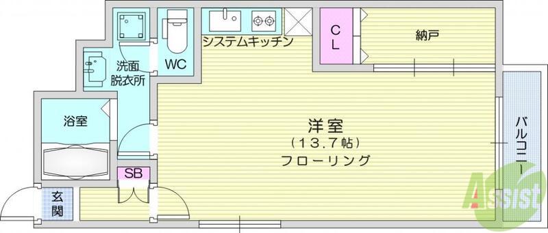 E-JAM長町(ワンルーム/4階)の間取り写真