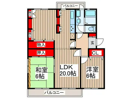椿峰ニュータウン86街区(2LDK/4階)の間取り写真