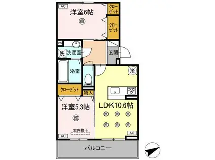 D-ROOM NISHIBARU(2LDK/2階)の間取り写真