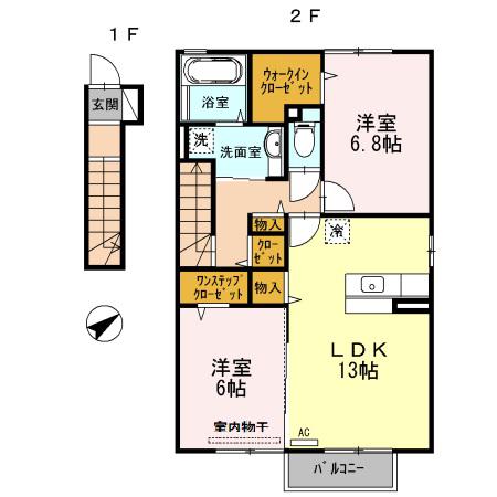 ファーシルB棟(2LDK/2階)の間取り写真