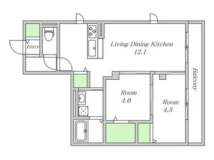 ハイムメゾン長居公園通(2LDK/2階)の間取り写真