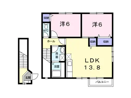 ヴィラアンソレイユ(2LDK/2階)の間取り写真