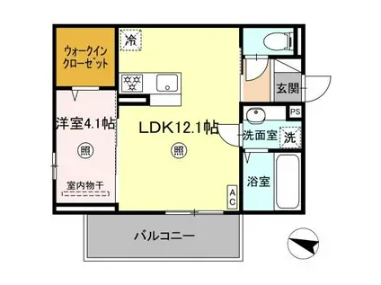 MER行事 B棟(1LDK/2階)の間取り写真