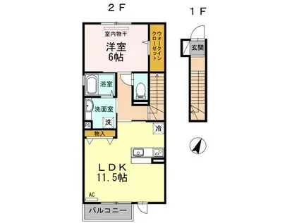 ボヌール(1LDK/2階)の間取り写真