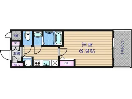 エスリード松屋町サウス(1K/9階)の間取り写真