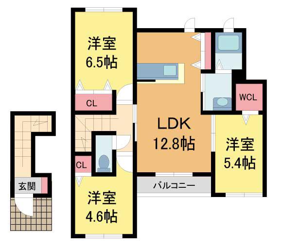 ドミールIII(3LDK/2階)の間取り写真
