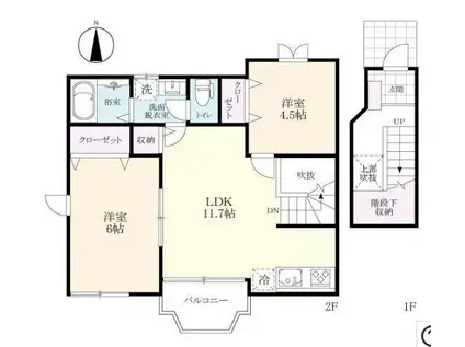プラシードパルコ(2LDK/2階)の間取り写真